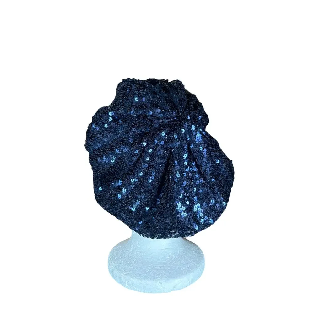 Womens Sequin Navy Blue Accessories- OSFM- Hat Beret- 2012- stretch band